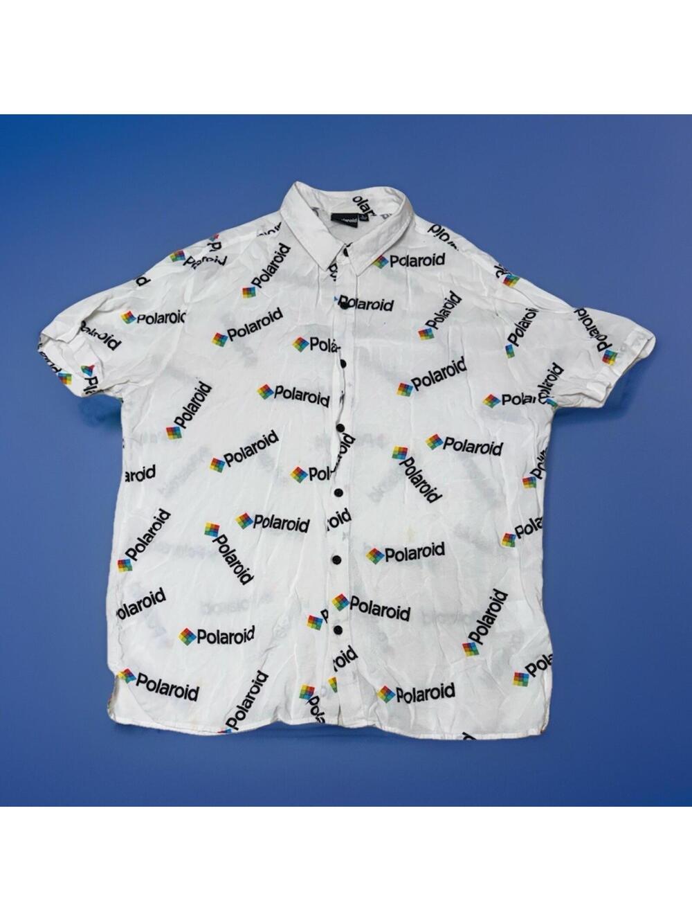 Polaroid Logo All Over Print Button Up Shirt MENS SIZE Large